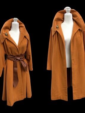 60’s Vintage 100% Pure Cashmere Deep Yellow Mustard Swing or Wrap Coat